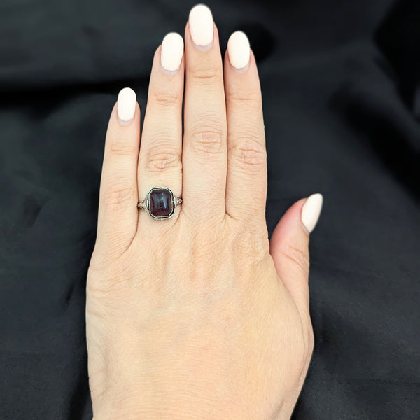 The Adelaide Art Deco Flip Ring Onyx Cherry Amber 14k Gold Filigree SOHOJEWELERS