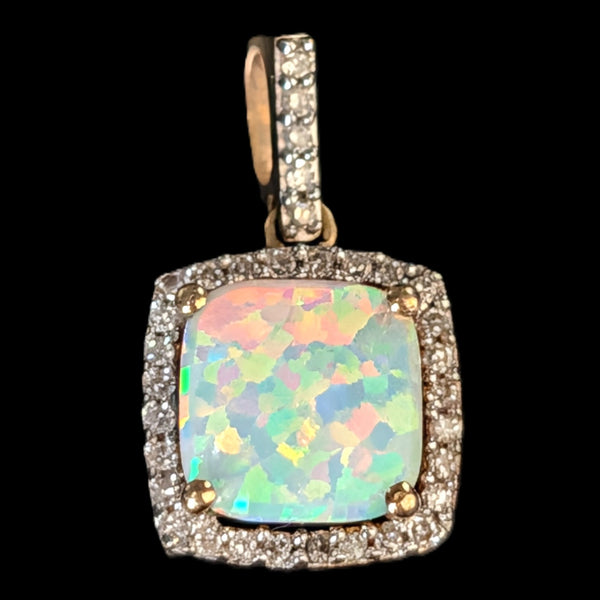 Estate Lab Created Opal Diamonds 10k Yellow Gold Pendant Vintage Gift