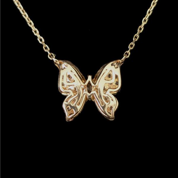 Estate Natural Diamonds 14k Yellow Gold Butterfly Necklace Adjusts 16"-18" Gift from back