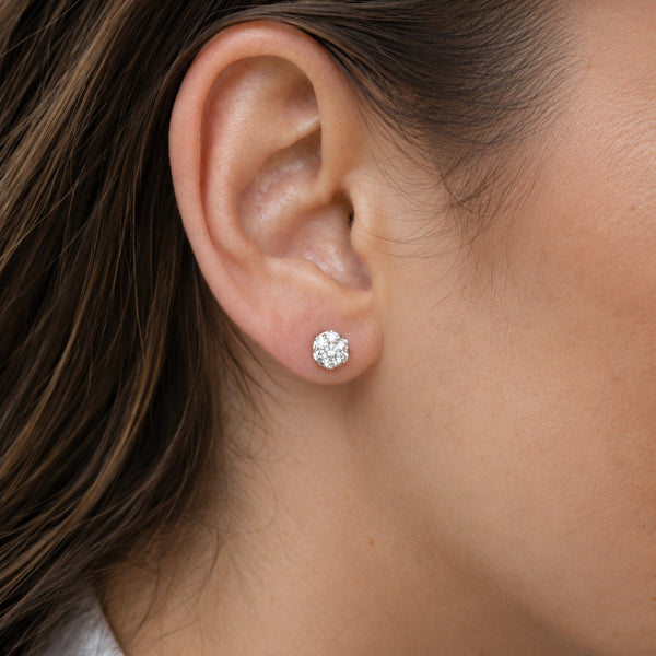 Vintage Diamond Cluster 14k White Gold Stud Earrings Halo Estate Jewelry Gift