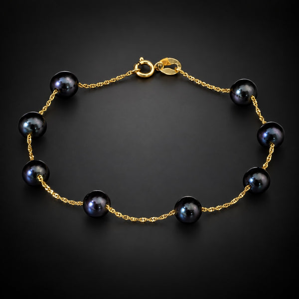 EFFY NWT 14k Yellow Gold Tahitian Pearl Station Bracelet Signed New Old Stock