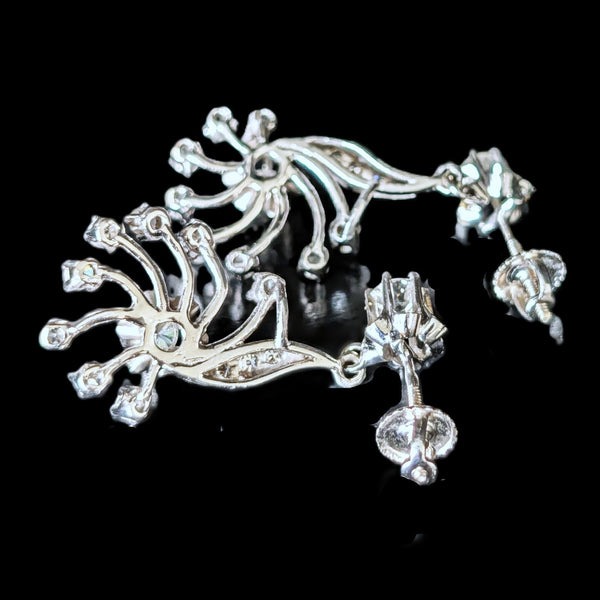 Wolfville - 1950s Vintage Diamonds 14k White Gold Floral Earrings