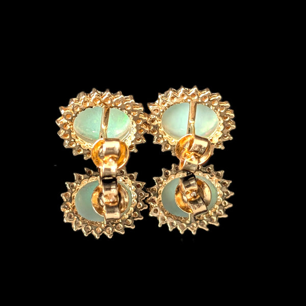 Miltown - Vintage Opal Diamonds 14k Yellow Gold Halo Earrings Posts Estate Jewelry Gift