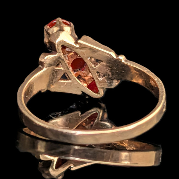 c.1800s Antique Carnelian 10k Yellow Gold Ring Victorian Repousse Scroll
