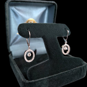 Estate Floating Natural Diamond Oval Dangle 14k White Gold Earrings Leverback in box
