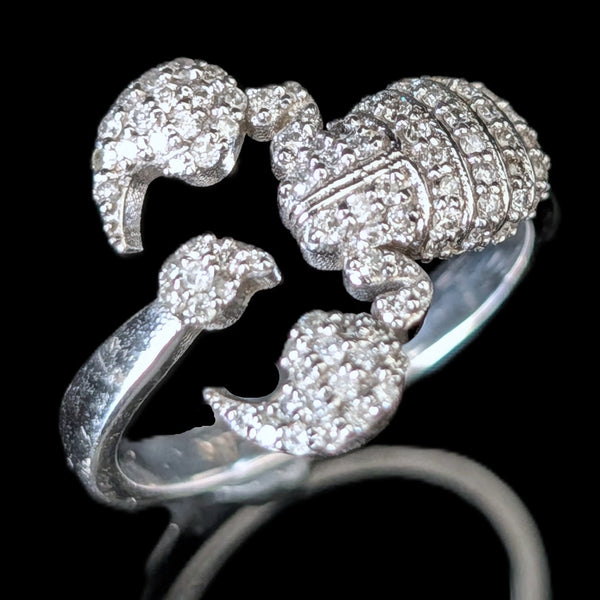 Vintage Diamond Scorpion Ring 14K White Gold Scorpio Zodiac Cocktail Gift Estate