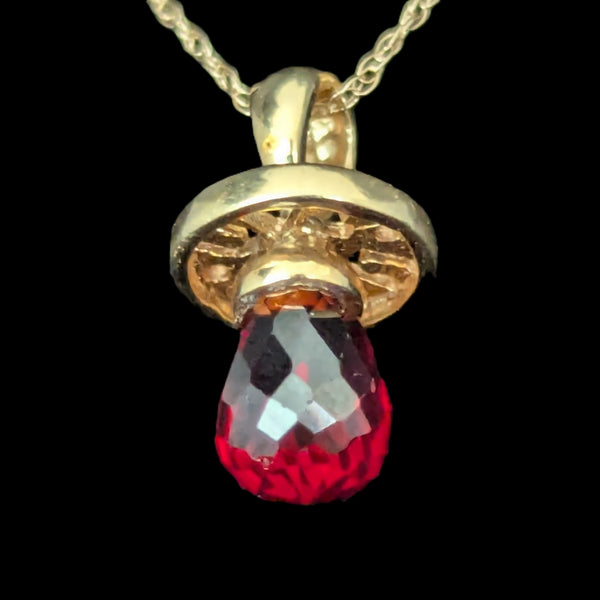 14k Gold Baby Pacifier I LOVE YOU Pendant Red Gem 10k Gold Chain Mom Gift Estate
