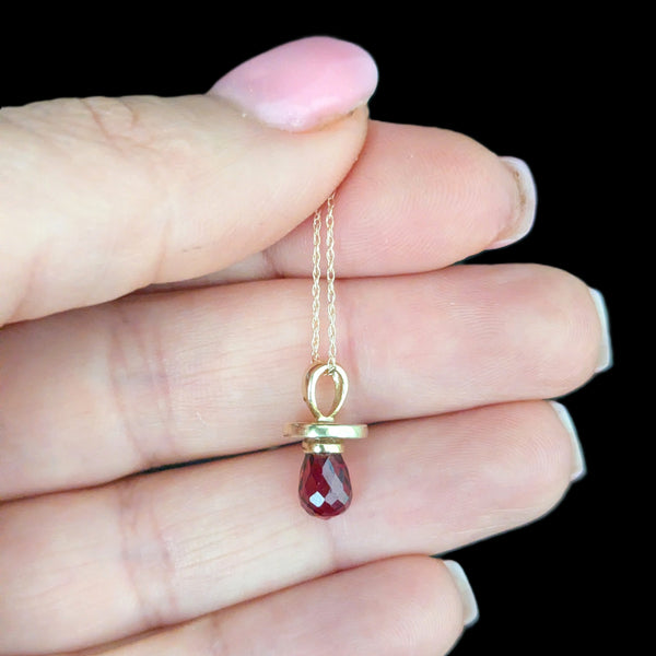 14k Gold Baby Pacifier I LOVE YOU Pendant Red Gem 10k Gold Chain Mom Gift Estate
