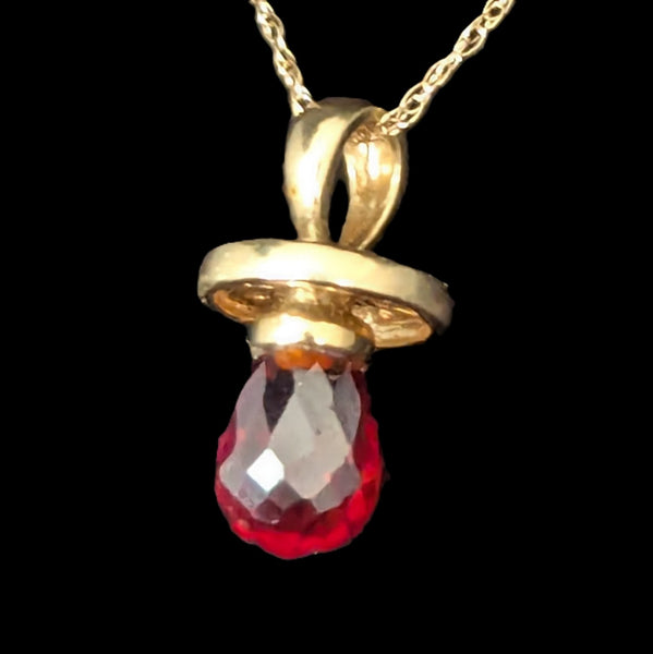 14k Gold Baby Pacifier I LOVE YOU Pendant Red Gem 10k Gold Chain Mom Gift Estate