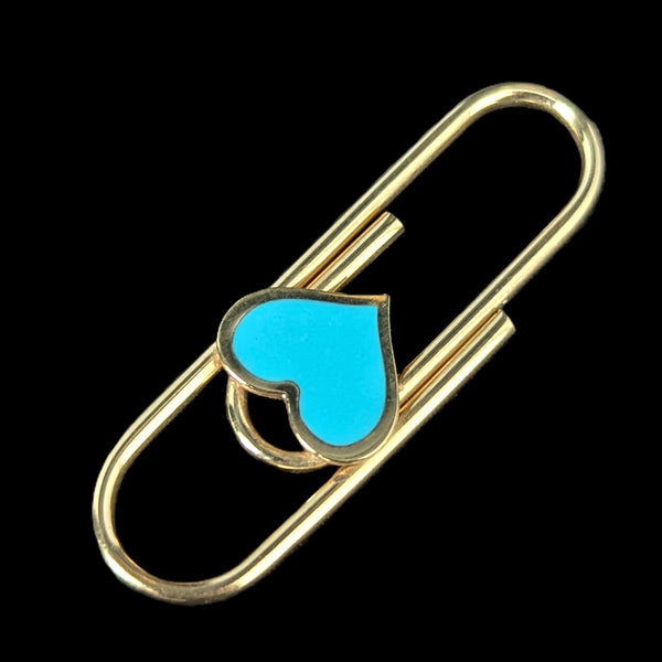 14k Gold FUNCTIONING PAPER CLIP Office Blue Heart Inlay or Wear as Pendant Novelty