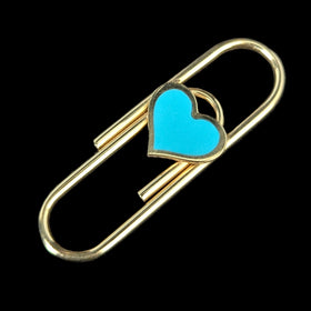 14k Gold FUNCTIONING PAPER CLIP Office Blue Heart Inlay or Wear as Pendant Novelty