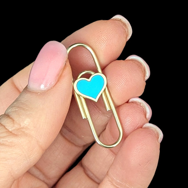 14k Gold FUNCTIONING PAPER CLIP Office Blue Heart Inlay or Wear as Pendant Novelty