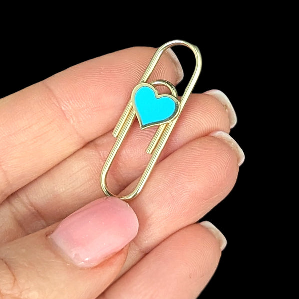 14k Gold FUNCTIONING PAPER CLIP Office Blue Heart Inlay or Wear as Pendant Novelty