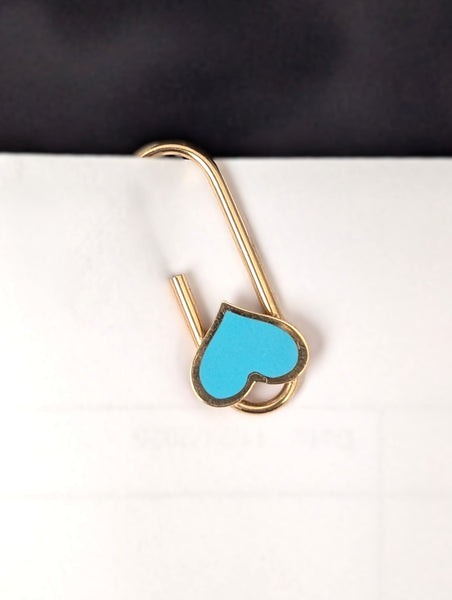 14k Gold FUNCTIONING PAPER CLIP Office Blue Heart Inlay or Wear as Pendant Novelty