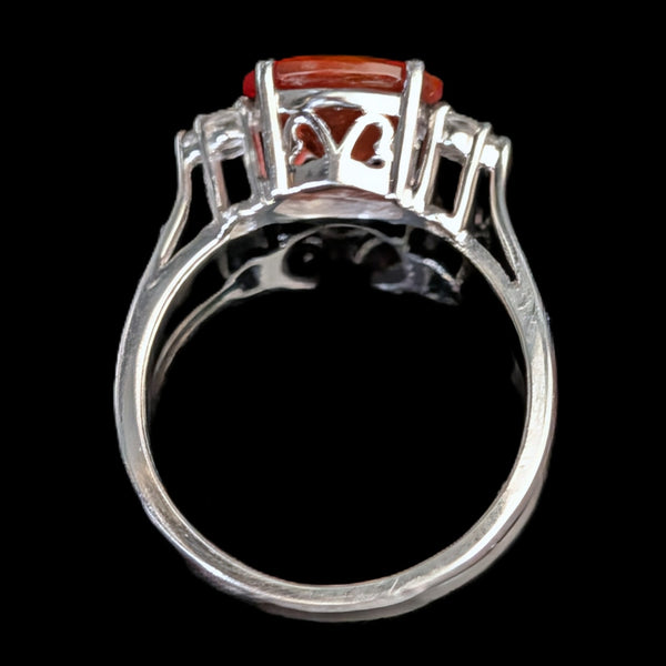 Estate Fire Opal Diamonds 14k White Gold Ring Orange Cocktail Statement Gift