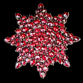 1800s Victorian Bohemian Garnets Brooch Pin Star Starburst Antique Estate 1.75" 