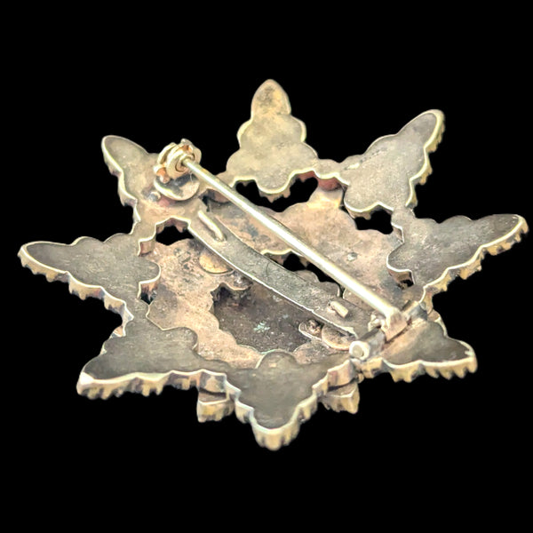 1800s Victorian Bohemian Garnets Brooch Pin Star Starburst Antique Estate 1.75" 