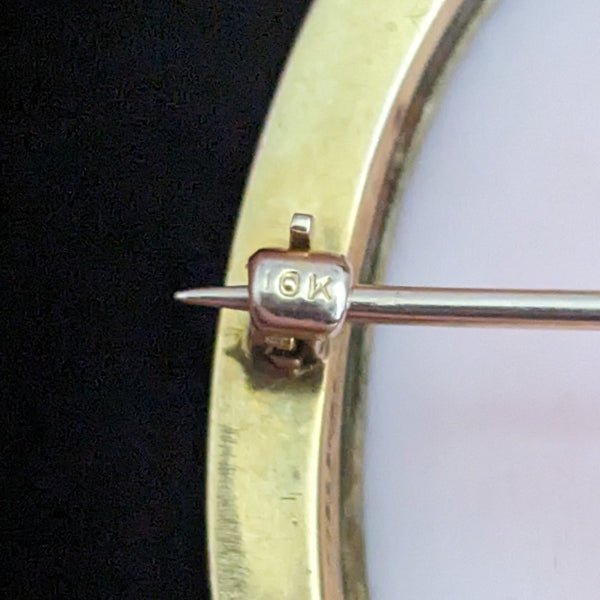 c. 1913 Carved Cameo 10k Yellow Gold Pendant Brooch FOB Retractable Bale Antique