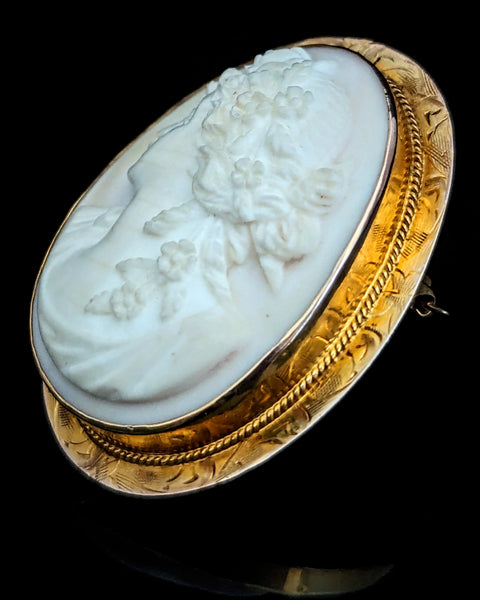 c. 1913 Carved Cameo 10k Yellow Gold Pendant Brooch FOB Retractable Bale Antique