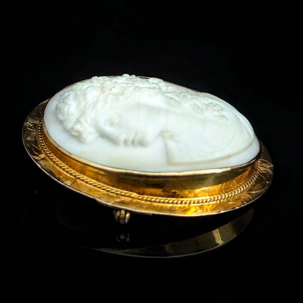 c. 1913 Carved Cameo 10k Yellow Gold Pendant Brooch FOB Retractable Bale Antique