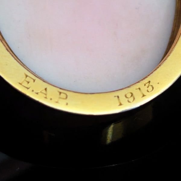 c. 1913 Carved Cameo 10k Yellow Gold Pendant Brooch FOB Retractable Bale Antique