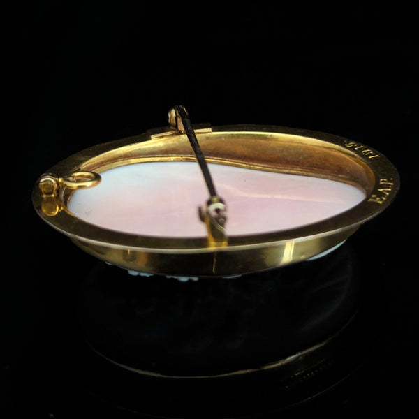 c. 1913 Carved Cameo 10k Yellow Gold Pendant Brooch FOB Retractable Bale Antique