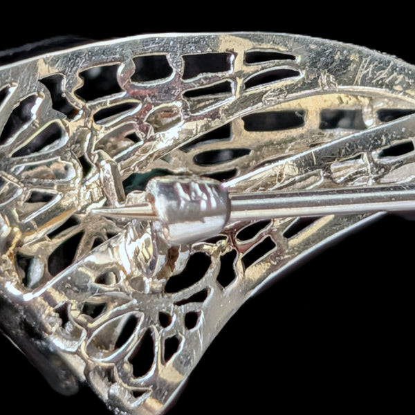 1920s Art Deco Diamond 14k White Gold Bow Brooch Pin Filigree Antique Vintage