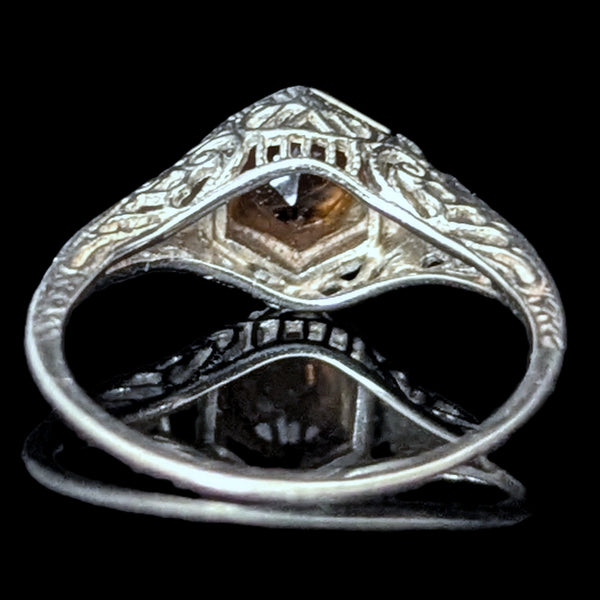 1920s Art Deco Ring Era Orange Citrine 14k White Gold Filigree Antique Estate