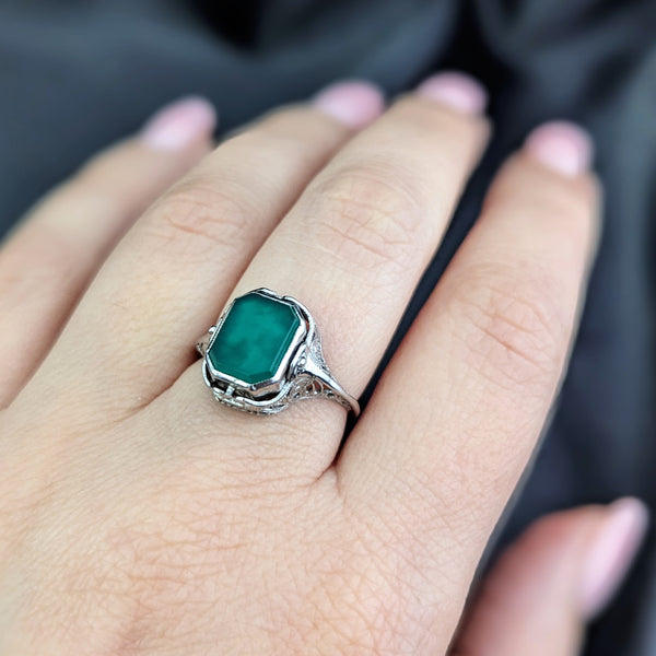 1920s Flip Ring 14k Gold Chalcedony Carnelian Filigree Art Deco Antique Spinner 