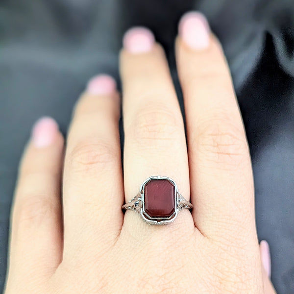 1920s Flip Ring 14k Gold Chalcedony Carnelian Filigree Art Deco Antique Spinner 