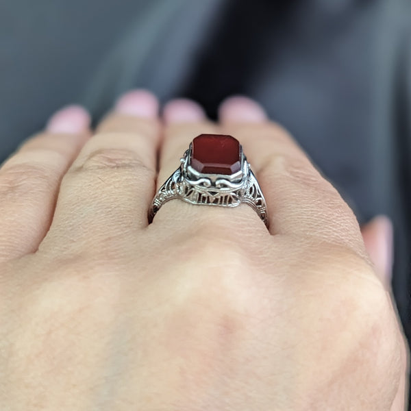 1920s Flip Ring 14k Gold Chalcedony Carnelian Filigree Art Deco Antique Spinner 