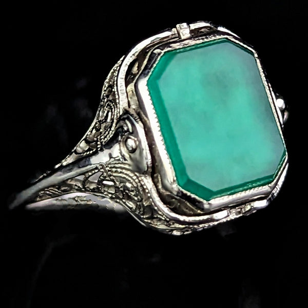 1920s Flip Ring 14k Gold Chalcedony Carnelian Filigree Art Deco Antique Spinner 