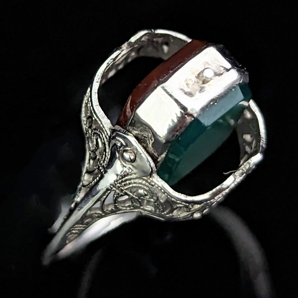 1920s Flip Ring 14k Gold Chalcedony Carnelian Filigree Art Deco Antique Spinner 