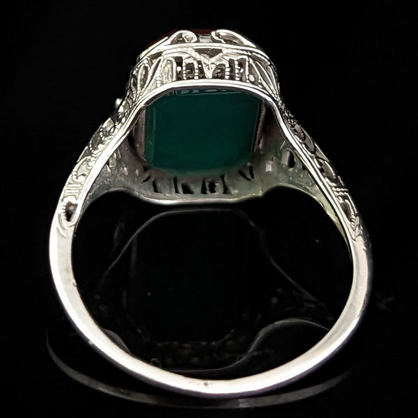 1920s Flip Ring 14k Gold Chalcedony Carnelian Filigree Art Deco Antique Spinner 