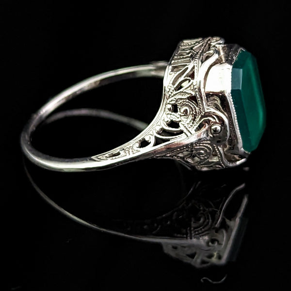 1920s Flip Ring 14k Gold Chalcedony Carnelian Filigree Art Deco Antique Spinner 