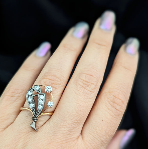 The Saumur - 1930s Au Jardin Diamonds 14k Gold  Cocktail Ring