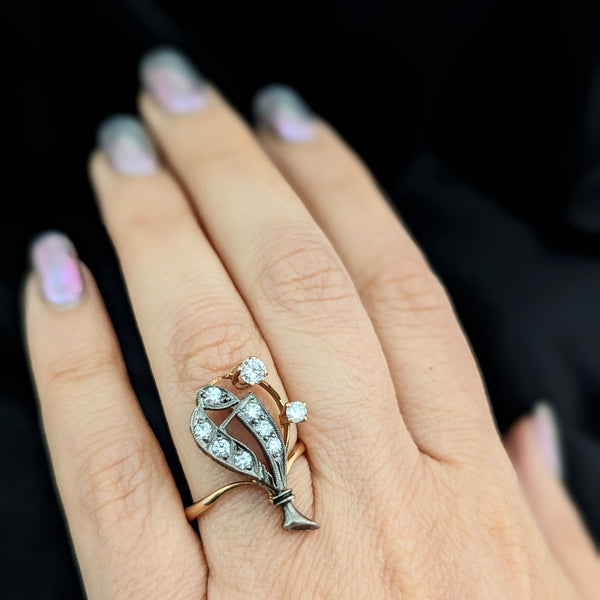 The Saumur - 1930s Au Jardin Diamonds 14k Gold  Cocktail Ring