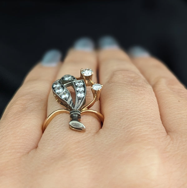 The Saumur - 1930s Au Jardin Diamonds 14k Gold  Cocktail Ring