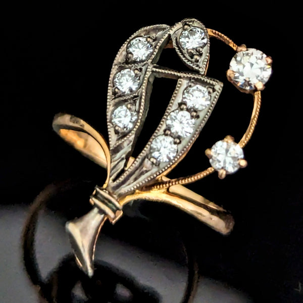 The Saumur - 1930s Au Jardin Diamonds 14k Gold  Cocktail Ring