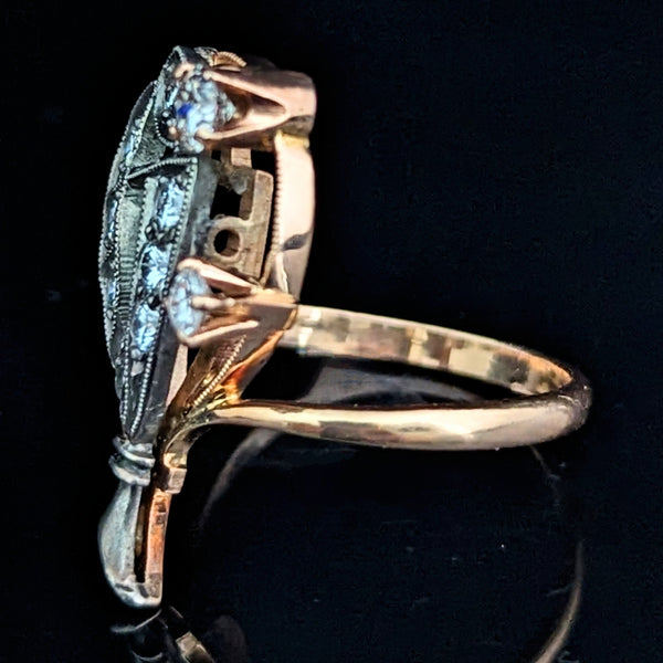The Saumur - 1930s Au Jardin Diamonds 14k Gold  Cocktail Ring