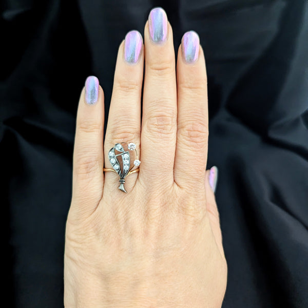 The Saumur - 1930s Au Jardin Diamonds 14k Gold  Cocktail Ring