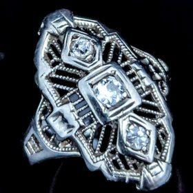 1930s Baby Ring Diamonds 14k White Gold Child Girl Art Deco Vintage Gift Estate 