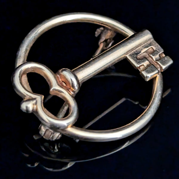 c.1935 ECKFELDT & ACKLEY 14K Yellow Gold Key Brooch Vintage Estate Late Art Deco