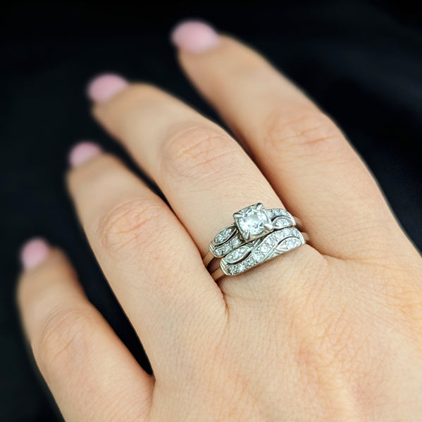 1930s bridal set engagement ring diamond 14k white gold