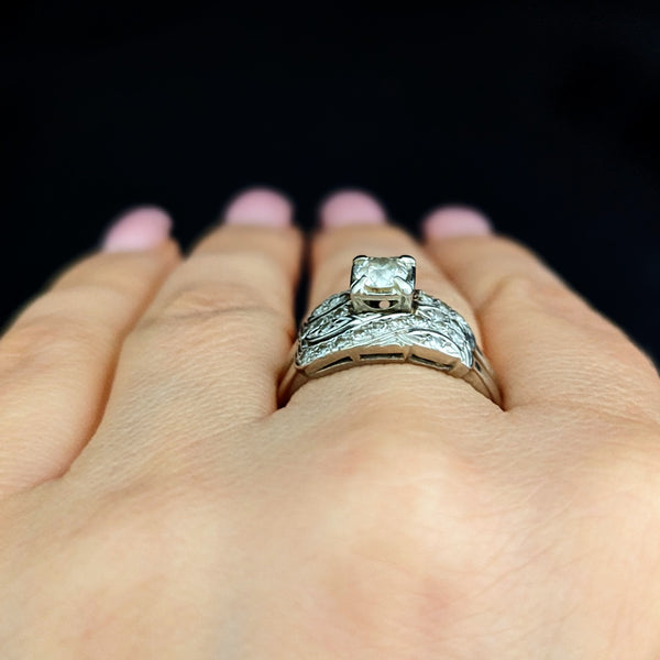 1930s bridal set engagement ring diamond 14k white gold