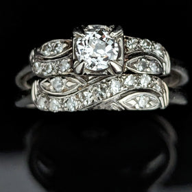 1930s bridal set engagement ring diamond 14k white gold