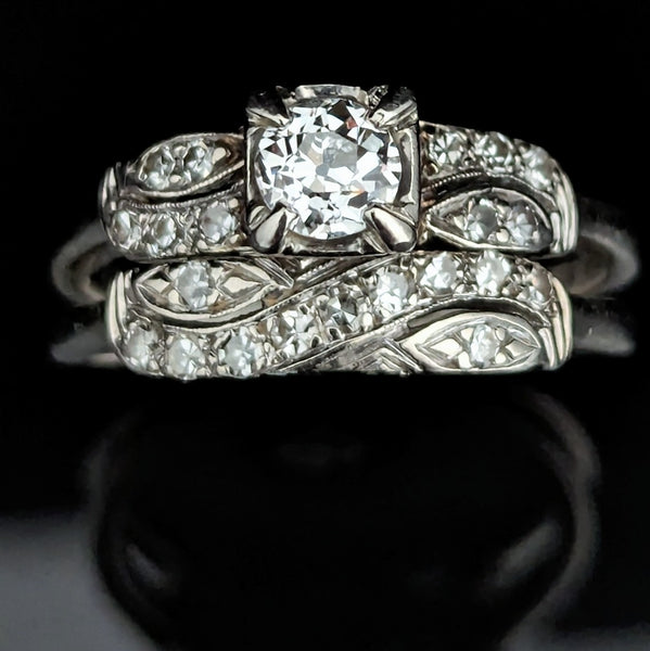 1930s bridal set engagement ring diamond 14k white gold