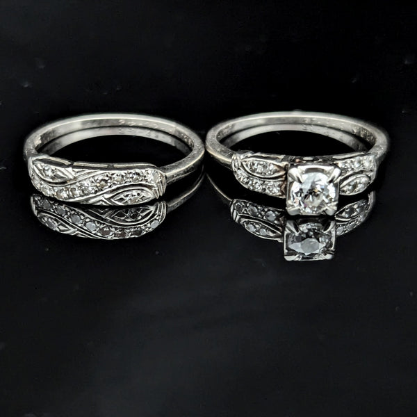 1930s bridal set engagement ring diamond 14k white gold