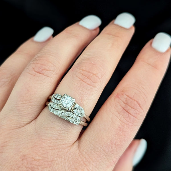 1930s bridal set engagement ring diamond 14k white gold