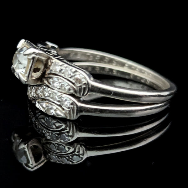 1930s bridal set engagement ring diamond 14k white gold